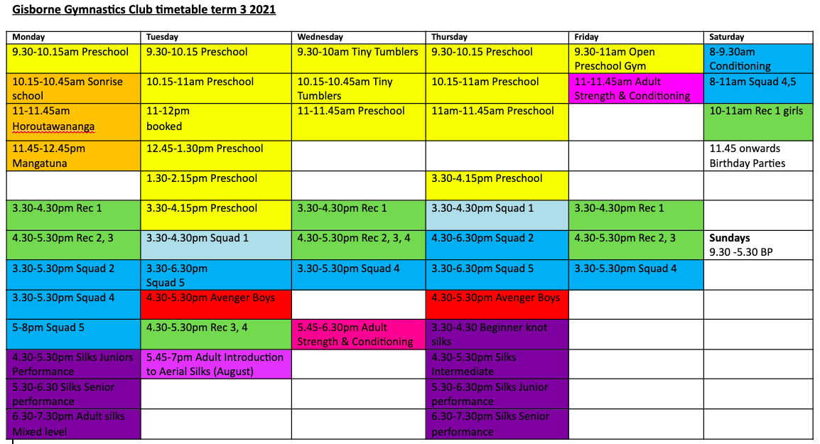 Term 3 Schedule